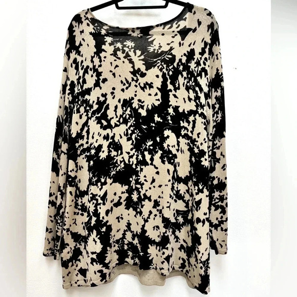 Jones New York Abstract Floral Print Lightweight Sweater Beige/Black 2X - Picture 1 of 6
